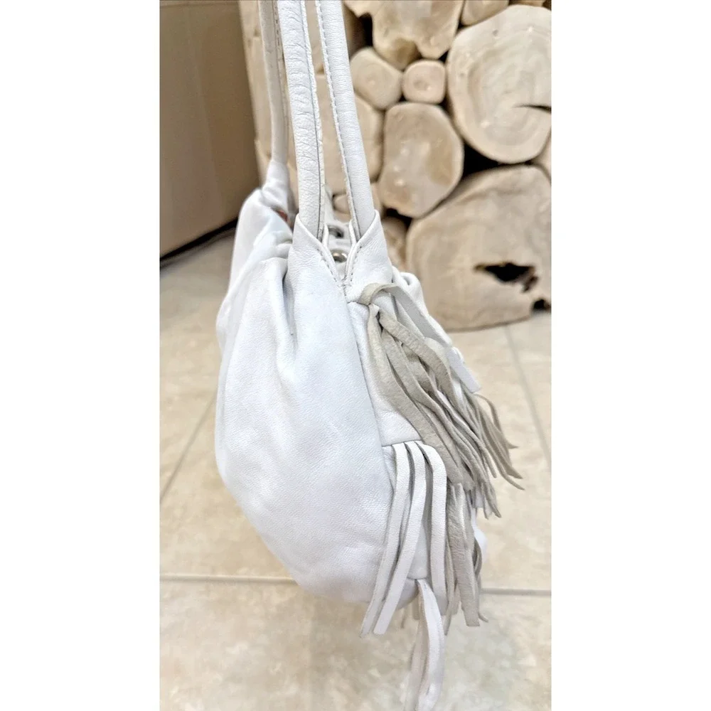 Roberta Gandolfi Handbag Italy Leather White Fringe Shoulder Bag Western Boho